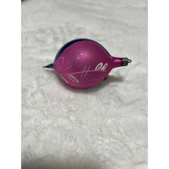 Mercury Glass Christmas Ornament Pink Blue Green Stripes White Glitter Poland - Picture 2 of 10